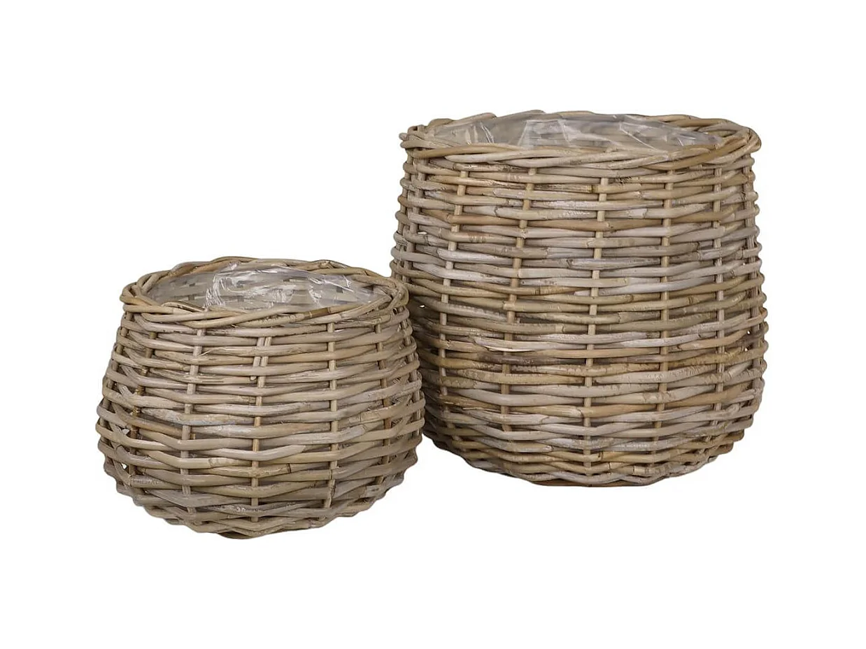 HOUSNIA - Lot de 2 Cache-Pots Ø38cm et Ø27cm en Rotin Kubu Tressé