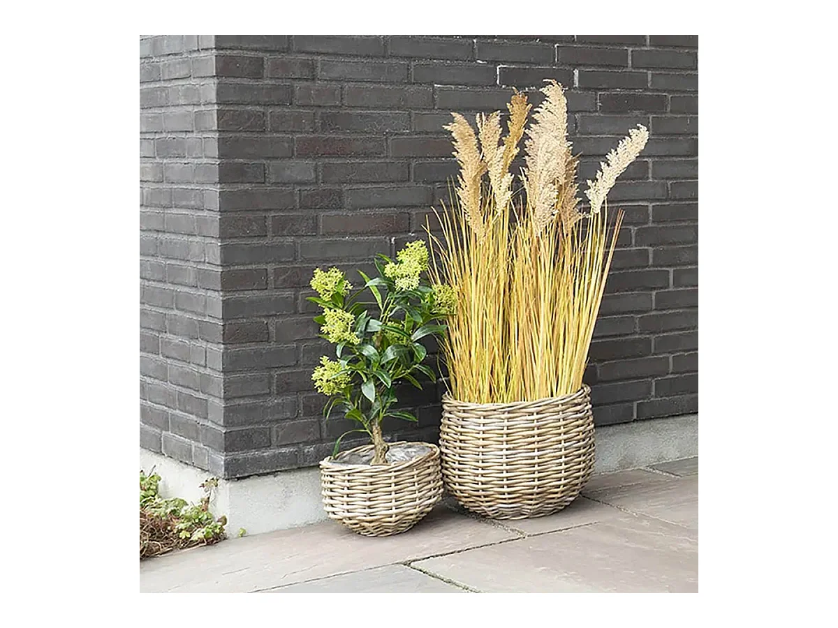 HOUSNIA - Lot de 2 Cache-Pots Ø38cm et Ø27cm en Rotin Kubu Tressé