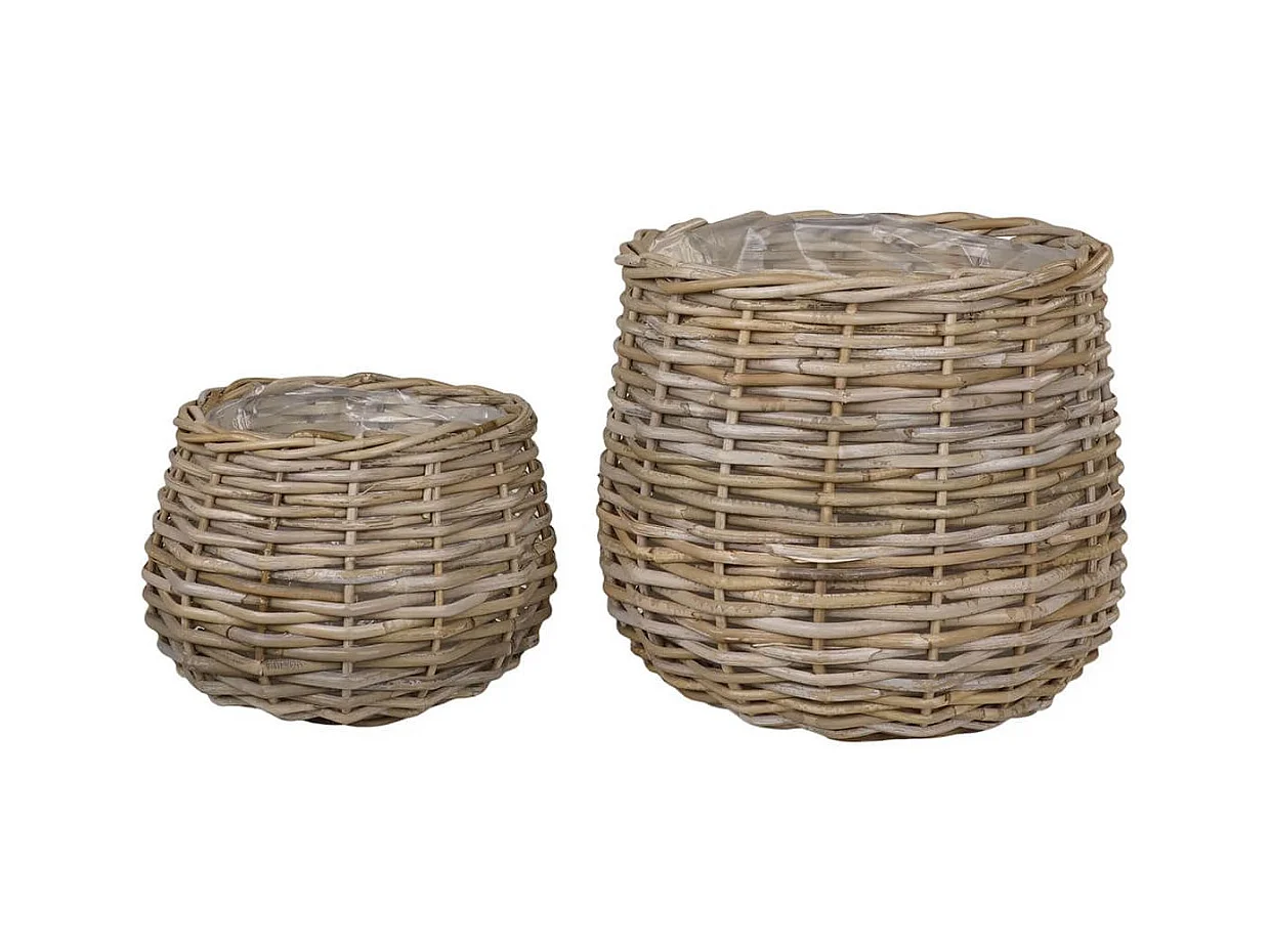 HOUSNIA - Lot de 2 Cache-Pots Ø38cm et Ø27cm en Rotin Kubu Tressé