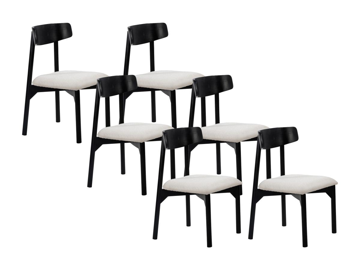 Stuhl 6er-Set - Bouclé-Stoff & Mangoholz - Weiß - TAMENIA von Maison Céphy günstig online kaufen