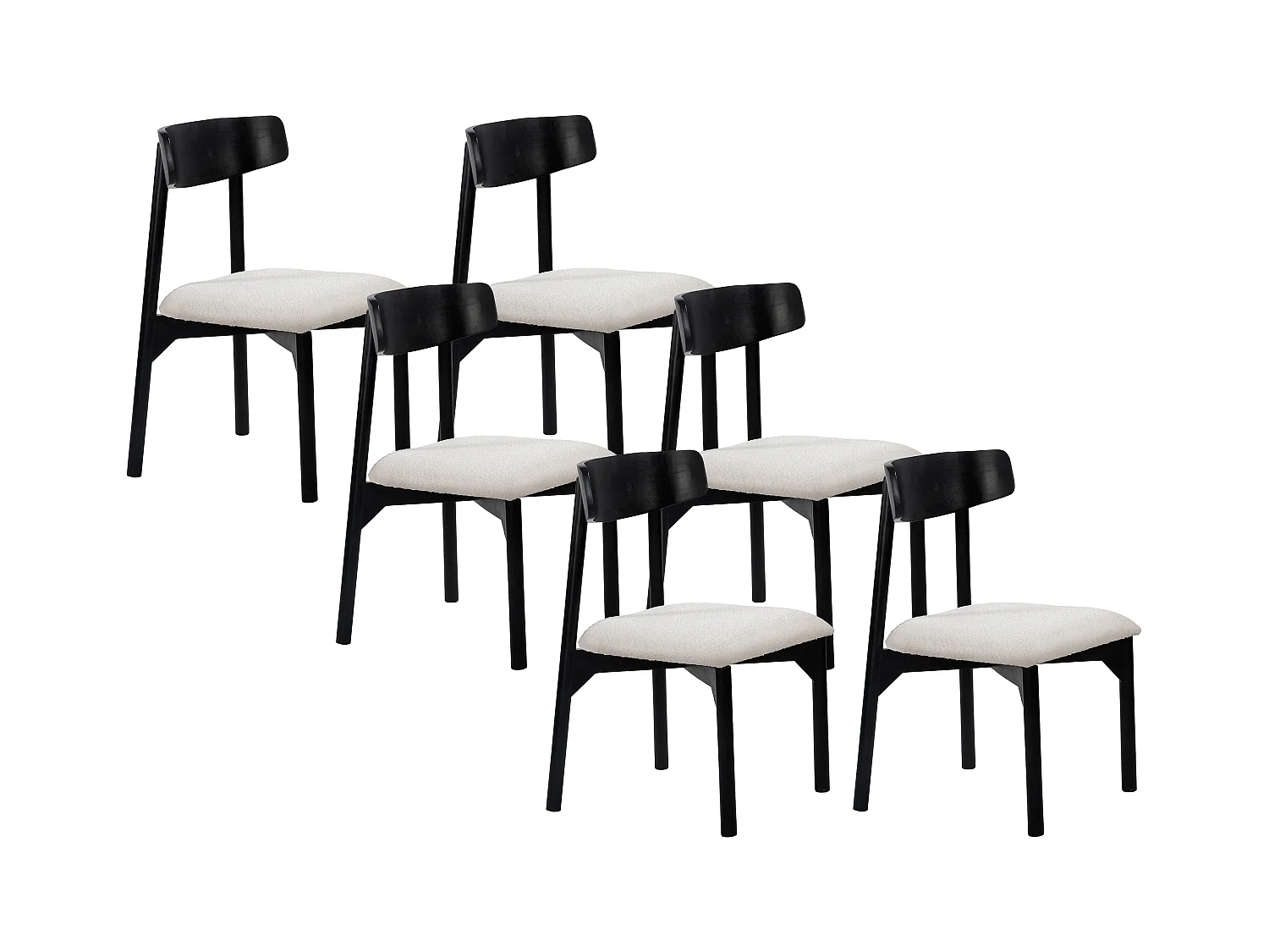 Lot de 6 chaises en tissu bouclette et bois de manguier noir - Blanc - TAMENIA de Maison Céphy