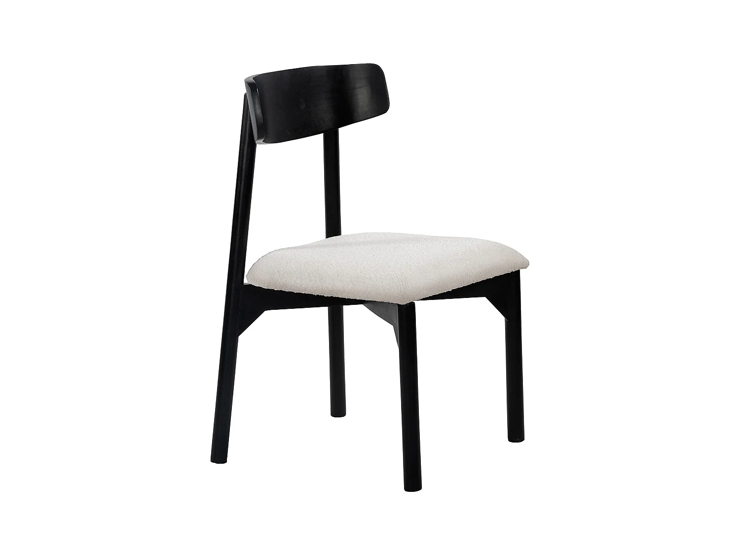 Lot de 6 chaises en tissu bouclette et bois de manguier noir - Blanc - TAMENIA de Maison Céphy