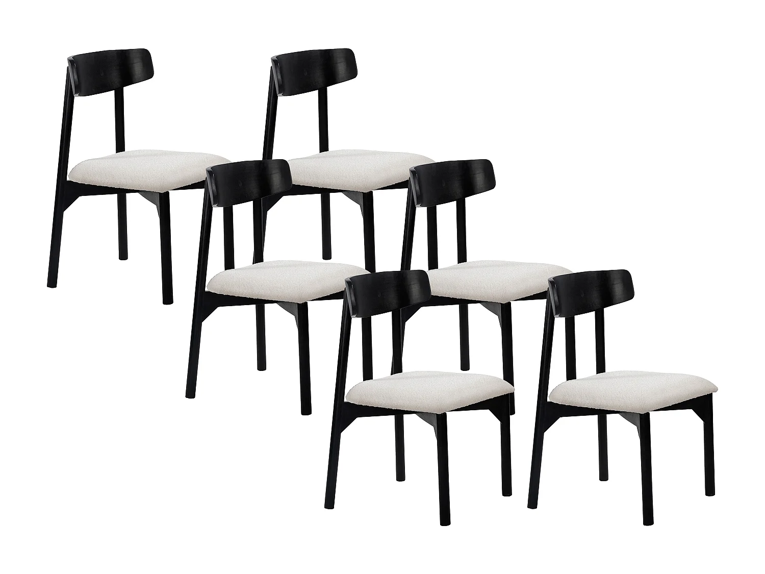 Lot de 6 chaises en tissu bouclette et bois de manguier noir - Blanc - TAMENIA de Maison Céphy