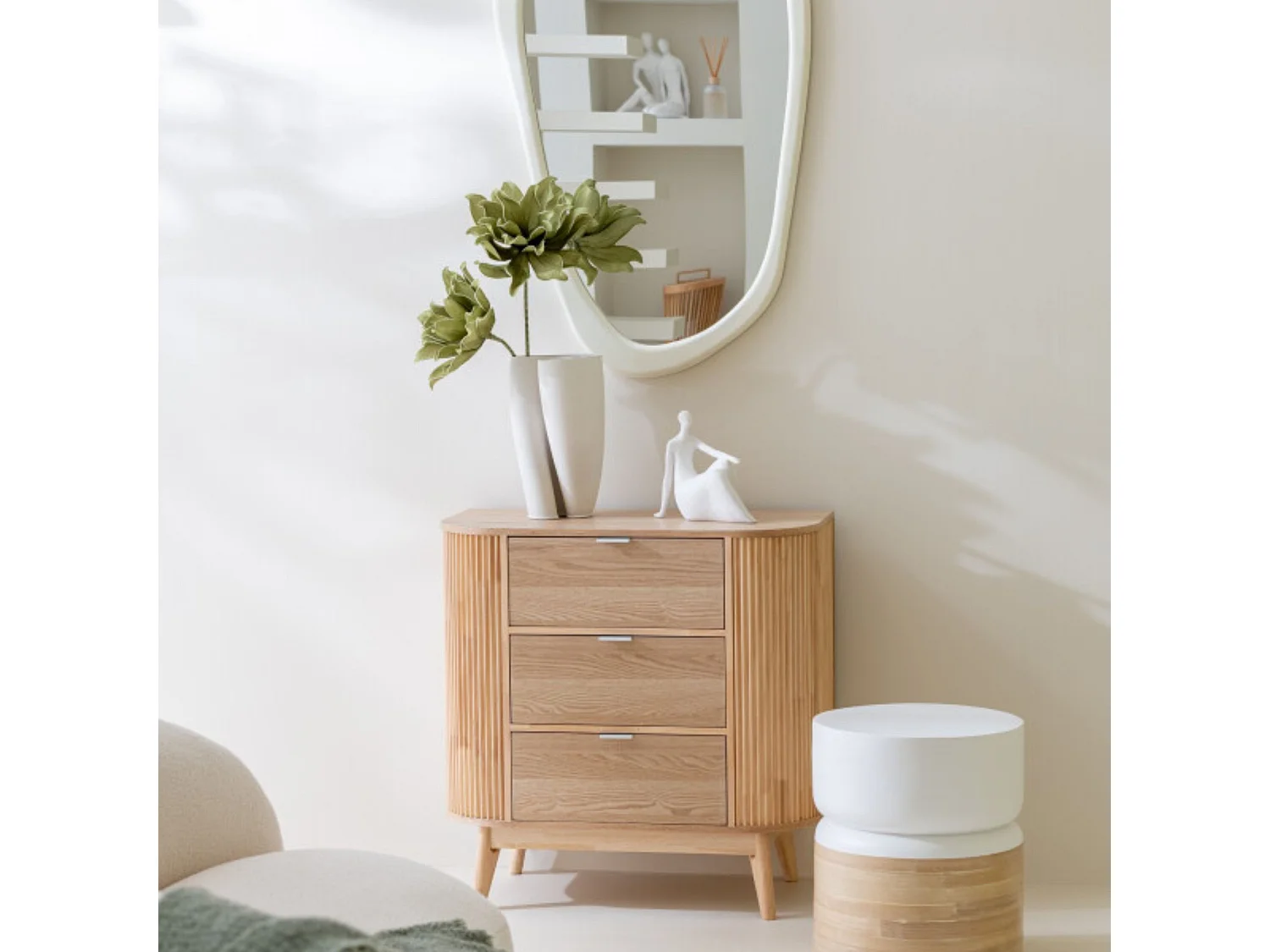 Commode en bois naturel 3 tiroirs - ORIGAMI