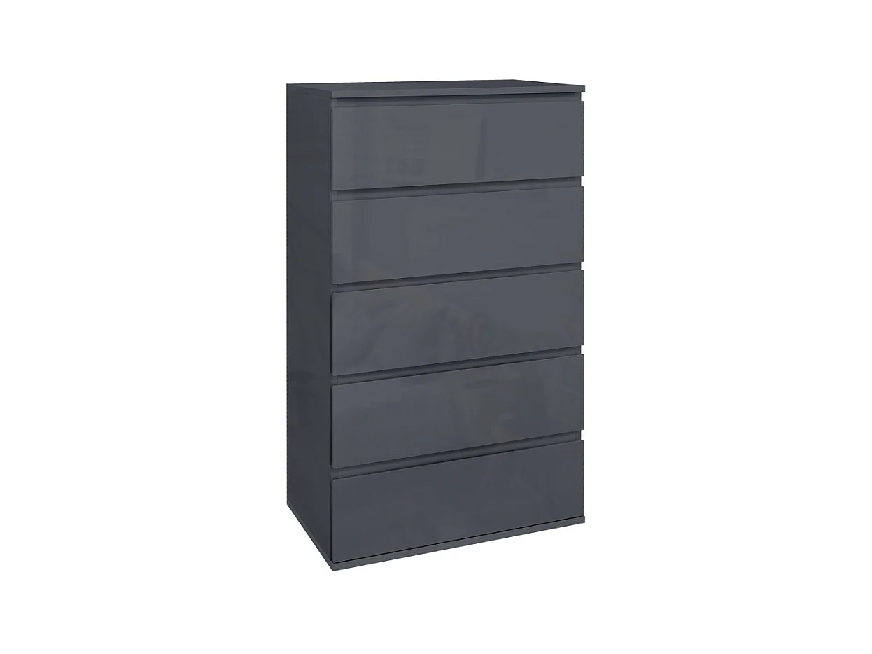 Commode 5 tiroirs style contemporain laqué gris