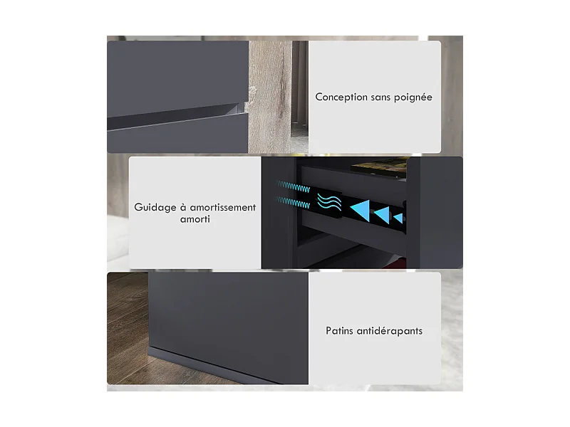 Commode 5 tiroirs style contemporain laqué gris