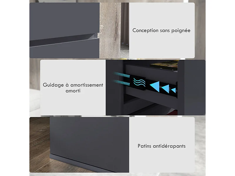 Commode 5 tiroirs style contemporain laqué gris