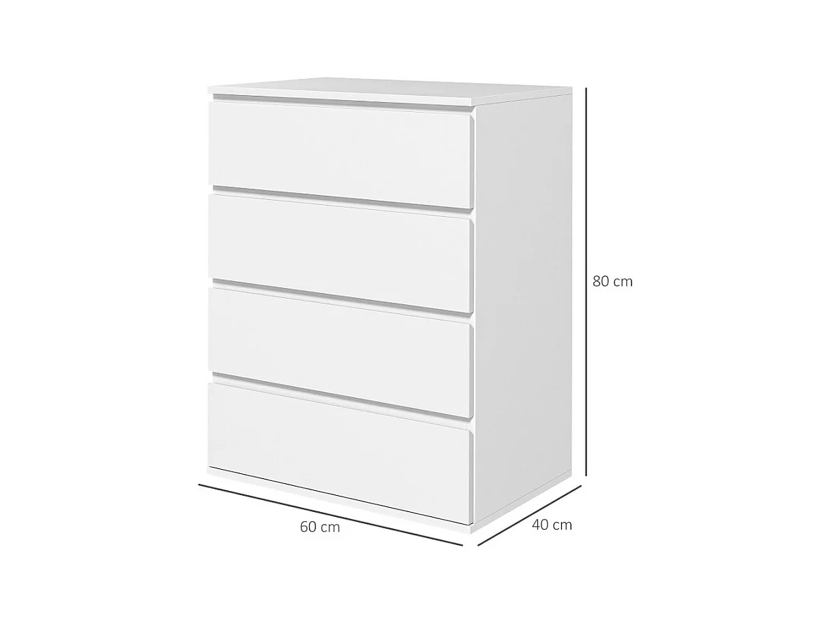 Commode 4 tiroirs dim. 60L x 40l x 80H cm blanc