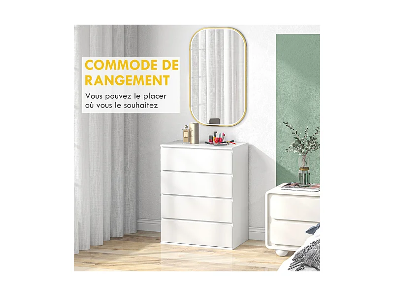 Commode 4 tiroirs dim. 60L x 40l x 80H cm blanc