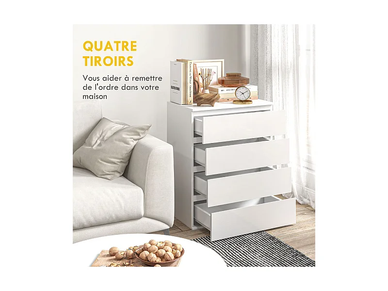 Commode 4 tiroirs dim. 60L x 40l x 80H cm blanc