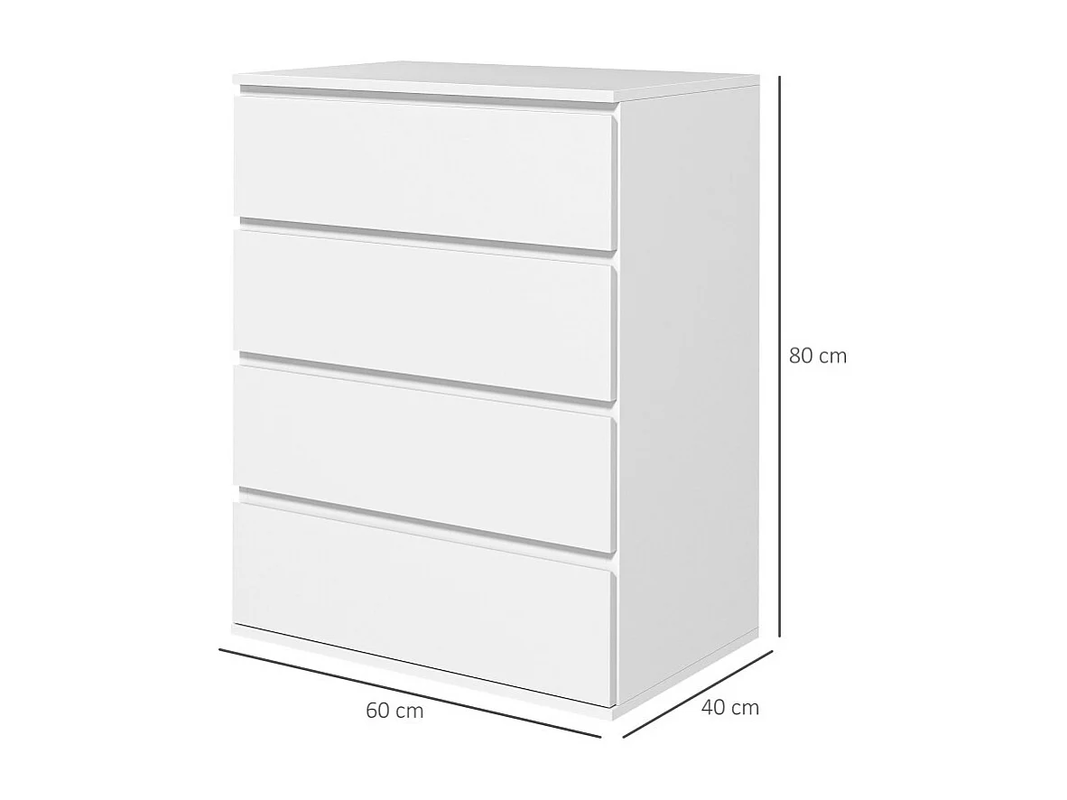 Commode 4 tiroirs dim. 60L x 40l x 80H cm blanc