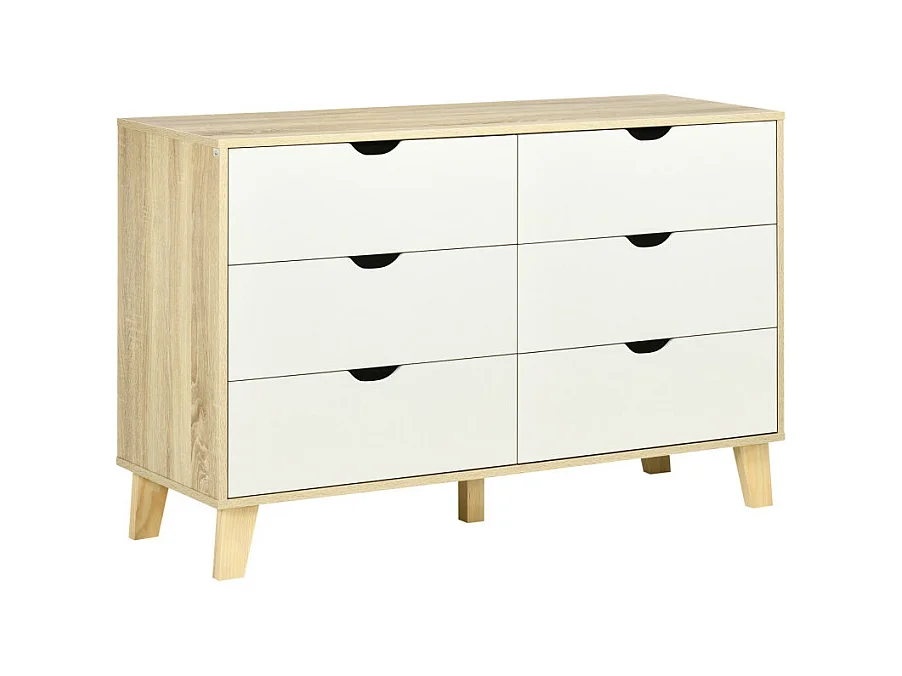 Commode 6 tiroirs design scandinave bois pin panneaux