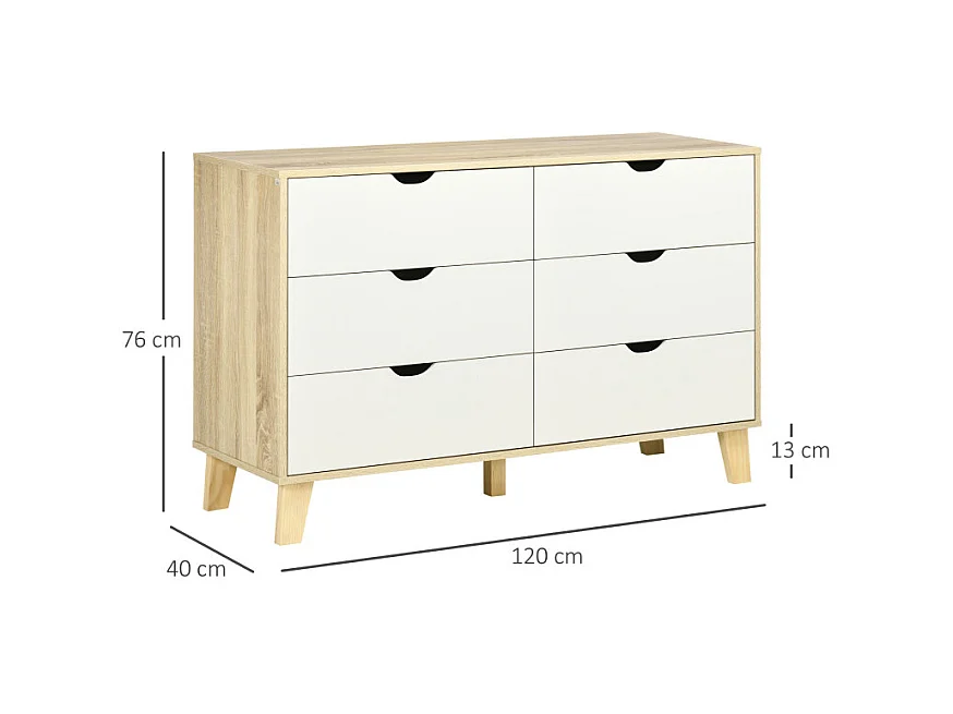 Commode 6 tiroirs design scandinave bois pin panneaux