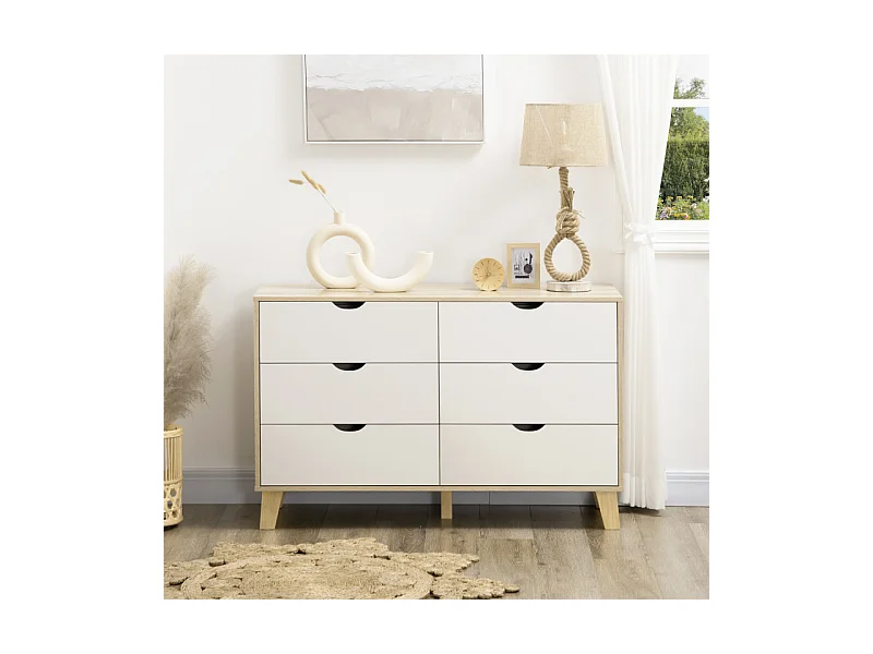 Commode 6 tiroirs design scandinave bois pin panneaux