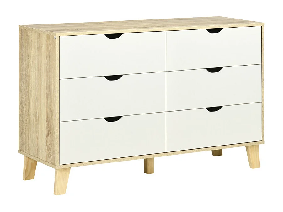 Commode 6 tiroirs design scandinave bois pin panneaux