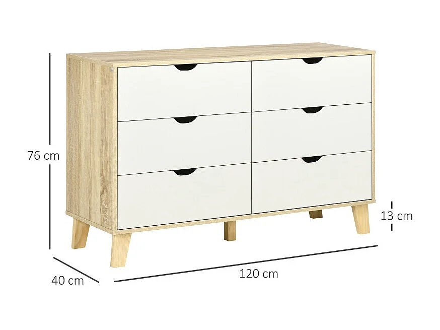 Commode 6 tiroirs design scandinave bois pin panneaux