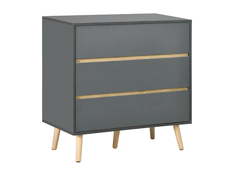 Commode 3 tiroirs design scandinave gris aspect bois clair