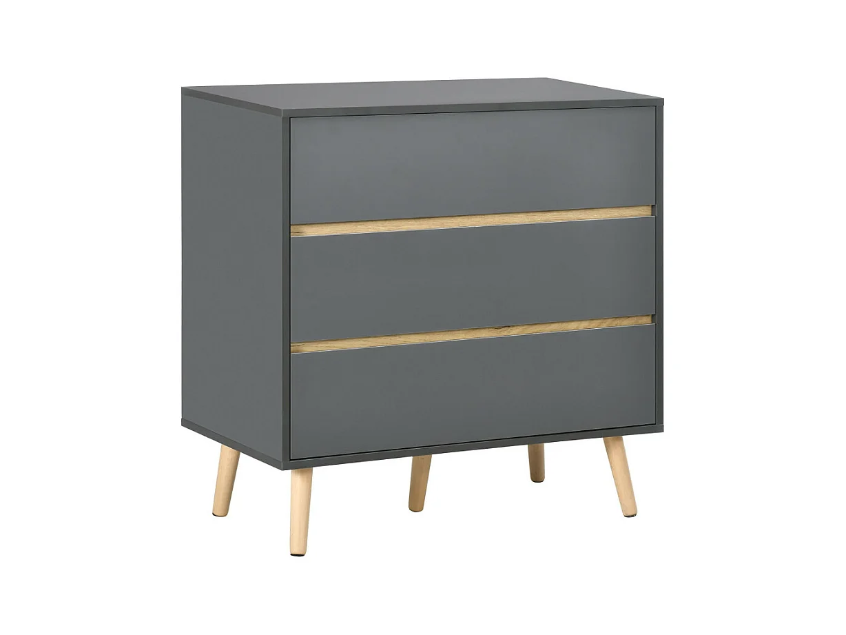 Commode 3 tiroirs design scandinave gris aspect bois clair