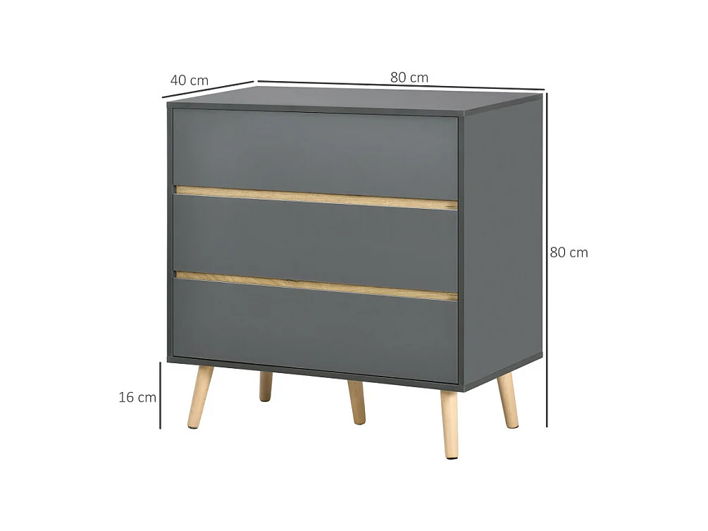 Commode 3 tiroirs design scandinave gris aspect bois clair