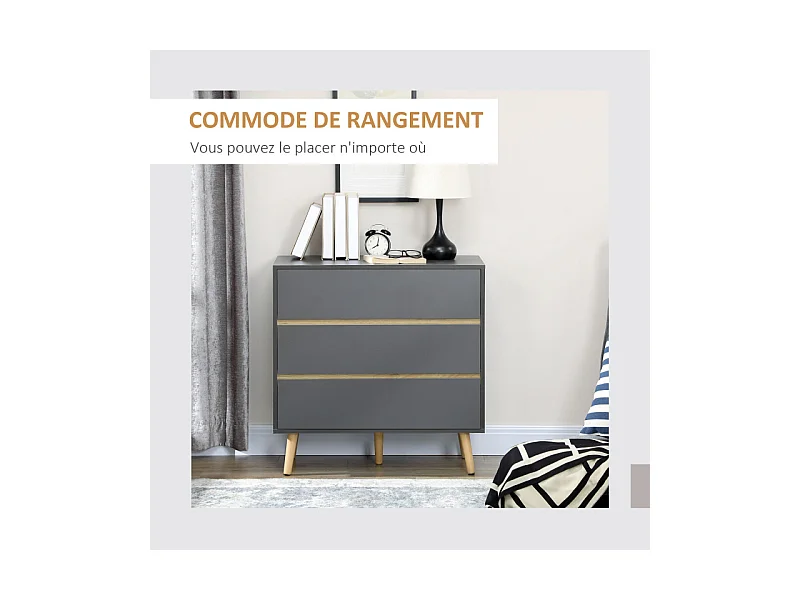 Commode 3 tiroirs design scandinave gris aspect bois clair