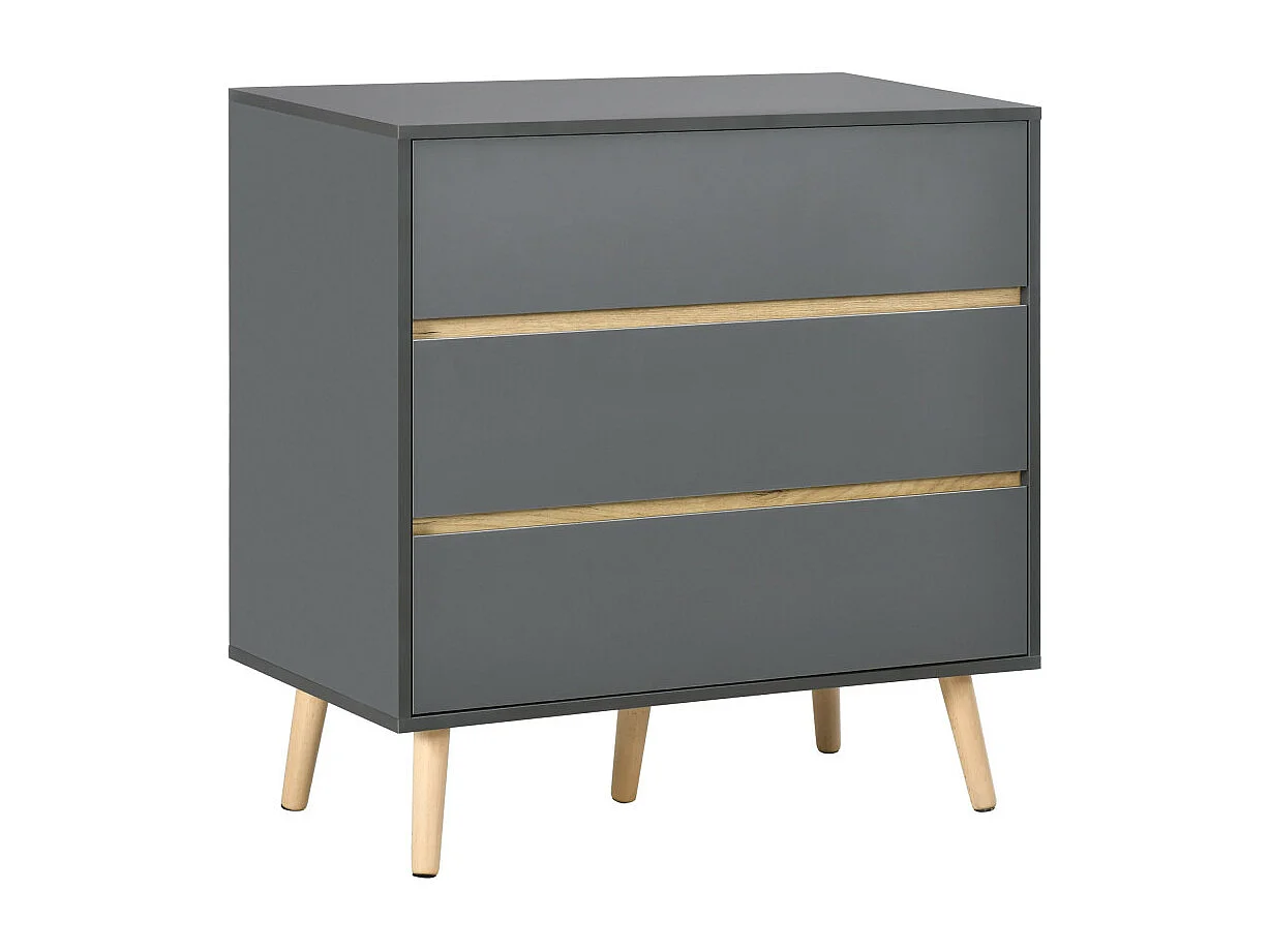 Commode 3 tiroirs design scandinave gris aspect bois clair