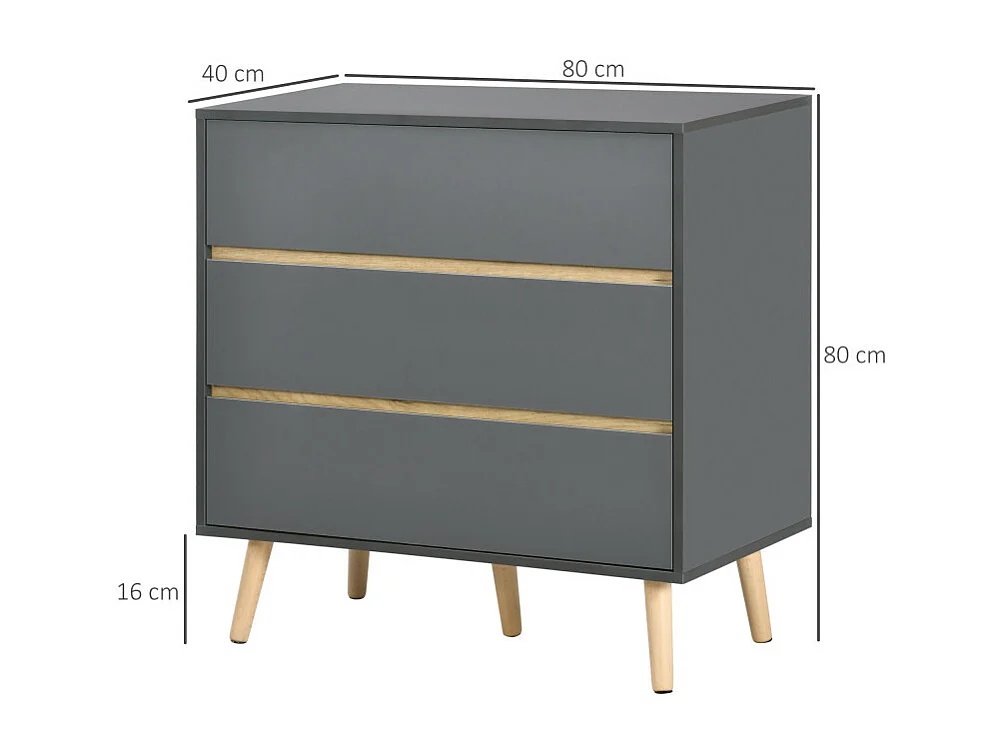 Commode 3 tiroirs design scandinave gris aspect bois clair