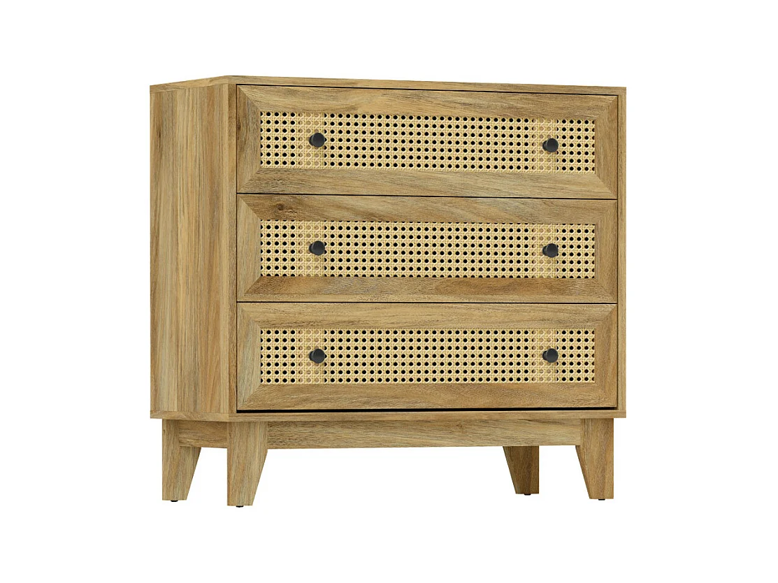 Commode 3 tiroirs style bohème chic cannage rotin aspect bois manguier