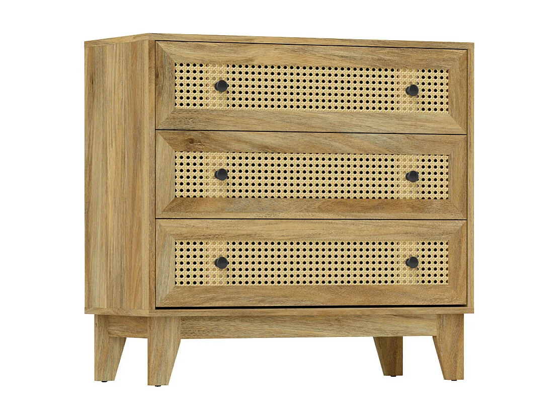 Commode 3 tiroirs style bohème chic cannage rotin aspect bois manguier