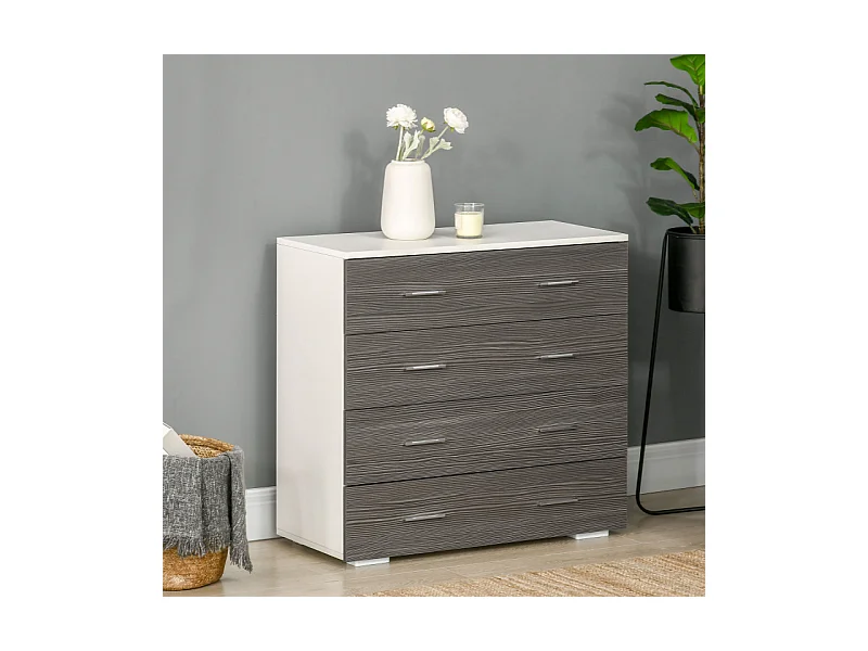 Commode 4 tiroirs style contemporain 76 x 35 x 72 cm blanc gris