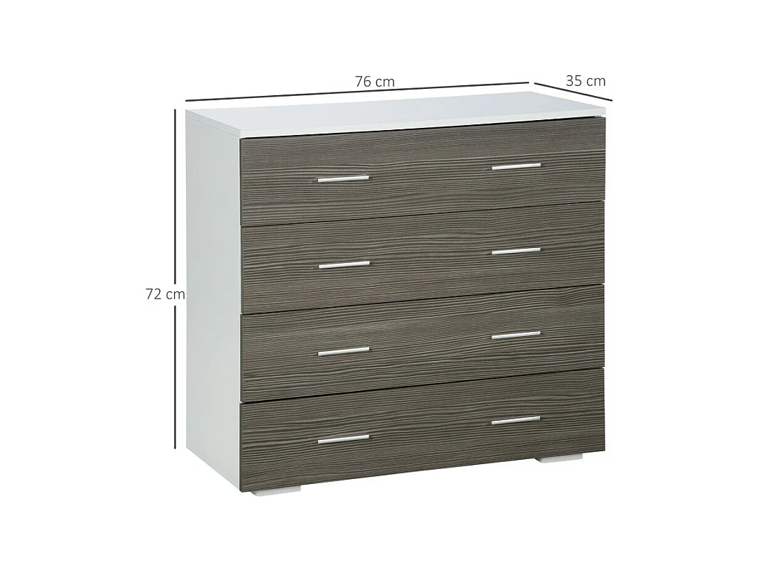 Commode 4 tiroirs style contemporain 76 x 35 x 72 cm blanc gris