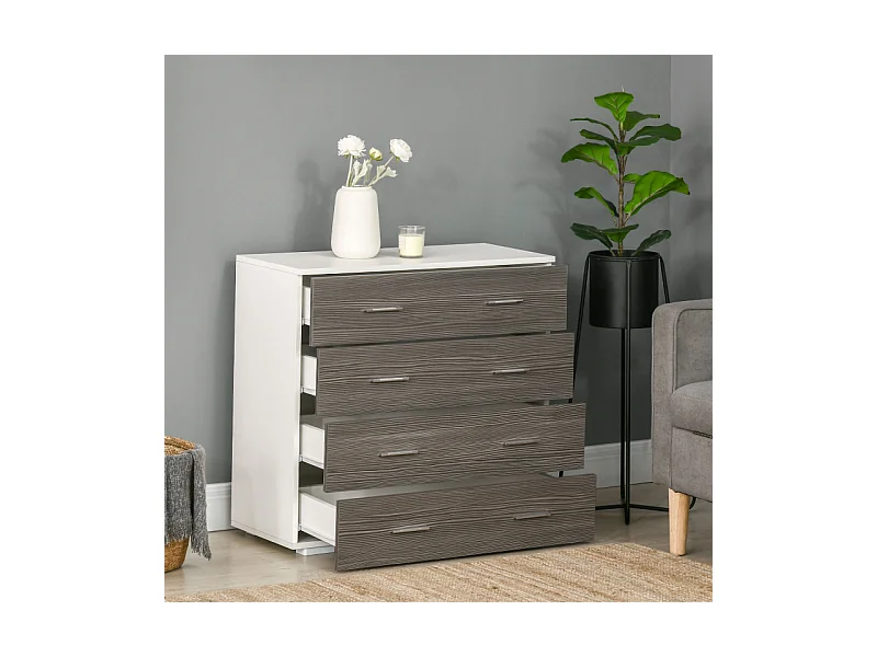 Commode 4 tiroirs style contemporain 76 x 35 x 72 cm blanc gris
