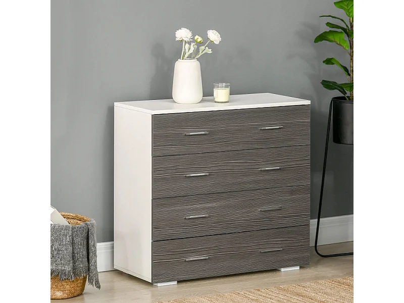Commode 4 tiroirs style contemporain 76 x 35 x 72 cm blanc gris