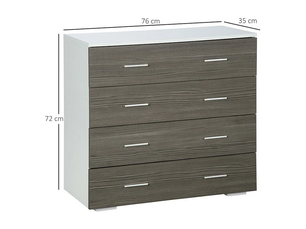 Commode 4 tiroirs style contemporain 76 x 35 x 72 cm blanc gris