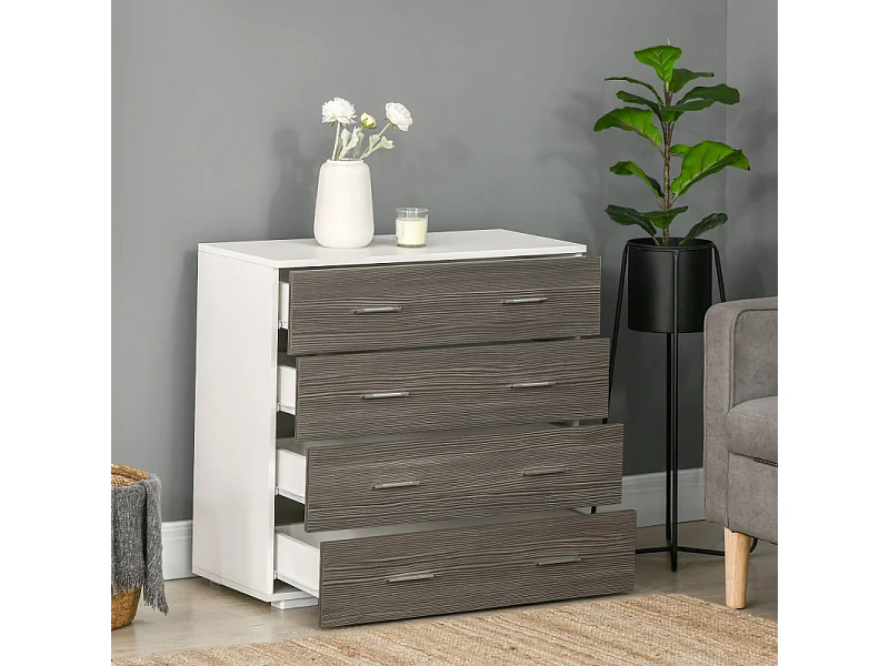 Commode 4 tiroirs style contemporain 76 x 35 x 72 cm blanc gris