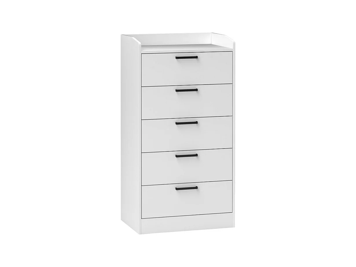 Commode 5 tiroirs et plateau - rangement bureau - poignées métal noir blanc