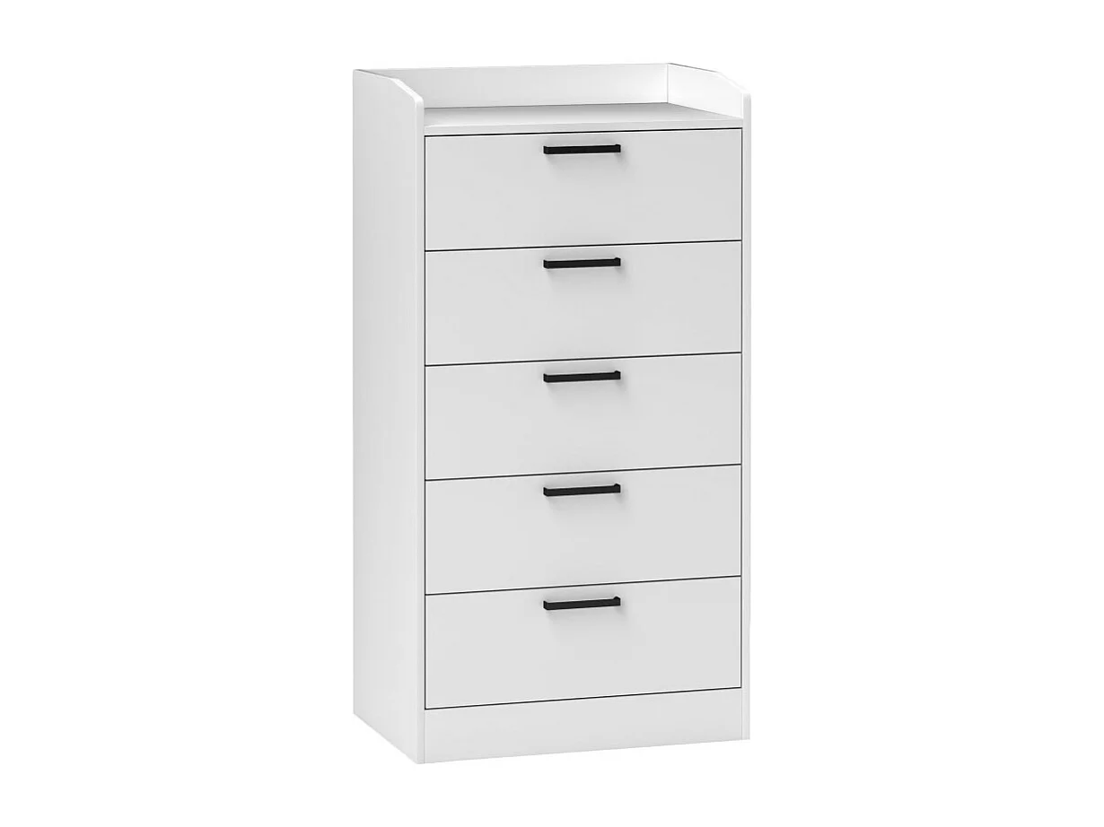 Commode 5 tiroirs et plateau - rangement bureau - poignées métal noir blanc