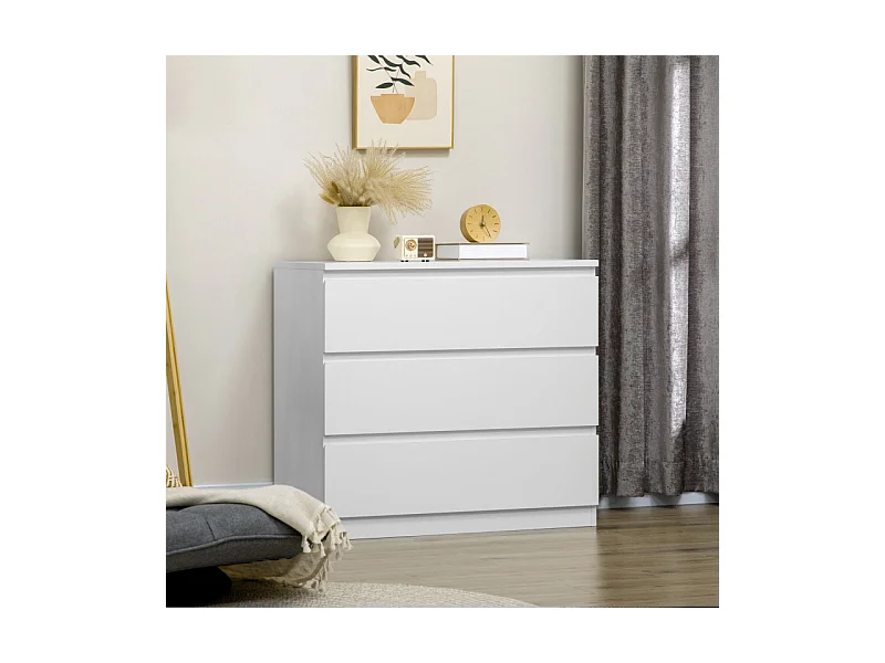 Commode 3 tiroirs coulissants dim. 80L x 39l x 73H cm blanc