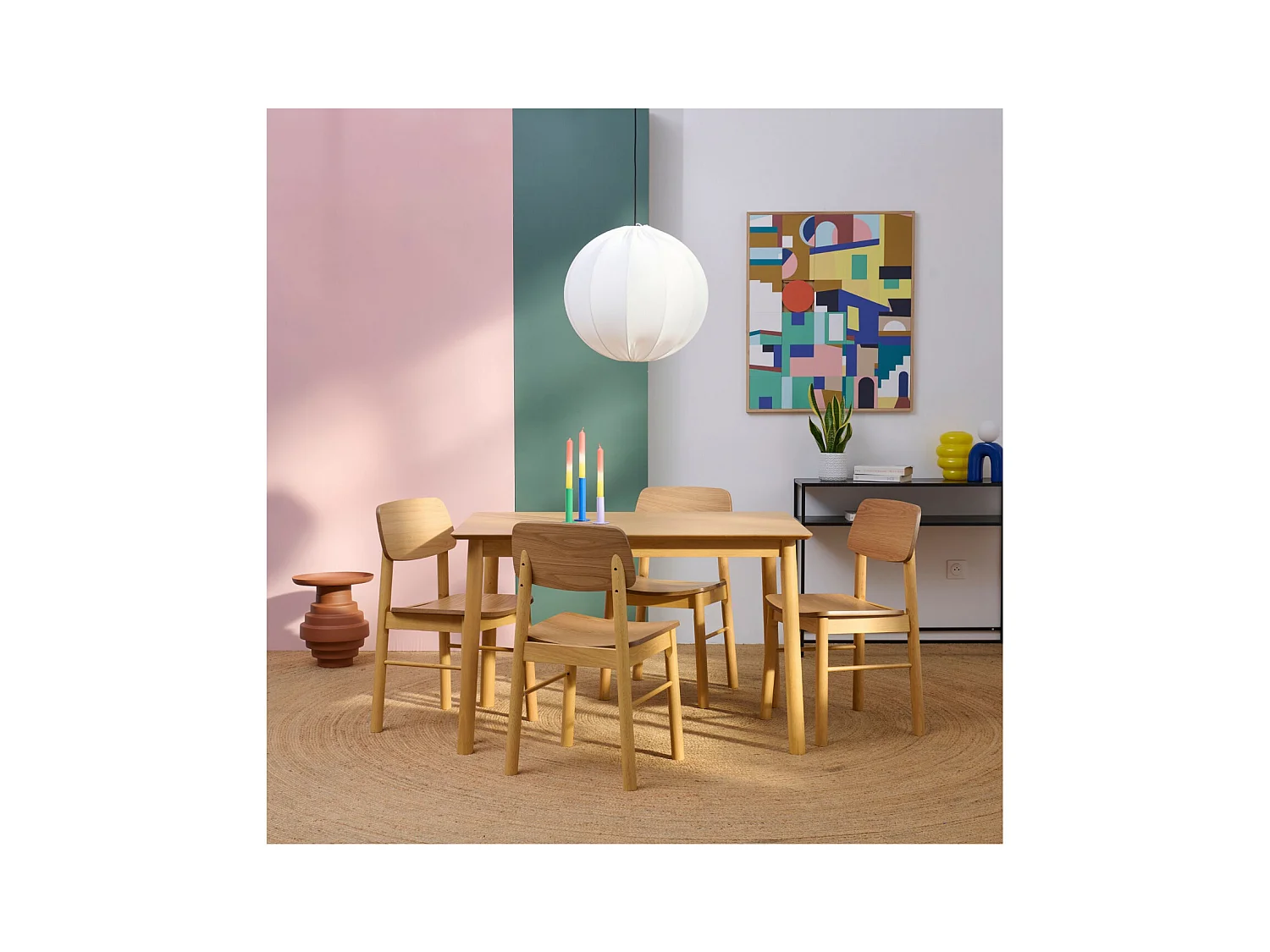 Table rectangulaire en chêne L120 + 4 chaises chêne - IZIA