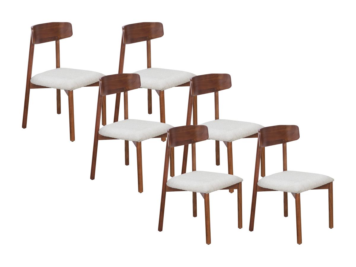 Stuhl 6er-Set - Bouclé-Stoff & Akazienholz - Weiß - TAMENIA von Maison Céph günstig online kaufen