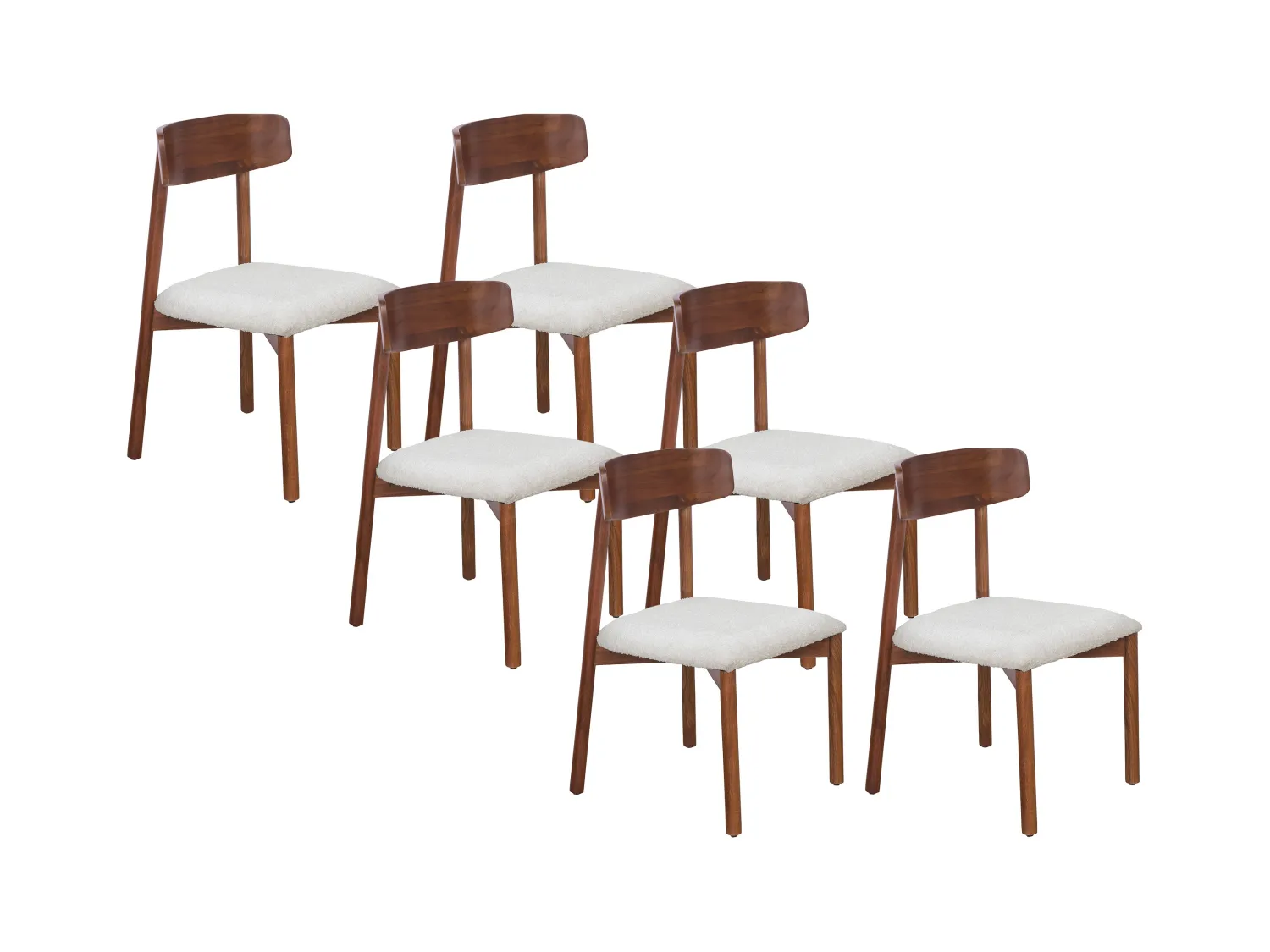 Stuhl 6er-Set - Bouclé-Stoff & Akazienholz - Weiß - TAMENIA von Maison Céphy