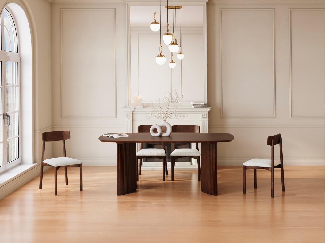 Lot de 6 chaises en tissu bouclette et bois d'acacia - Blanc - TAMENIA de Maison Céphy