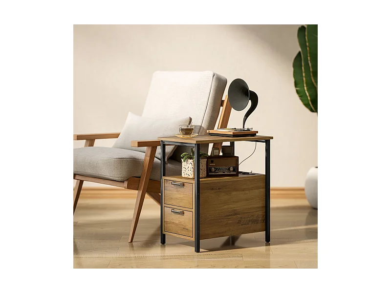 Table basse port USB et double prise STARKY bois