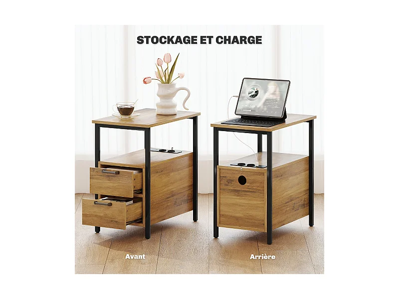 Table basse port USB et double prise STARKY bois