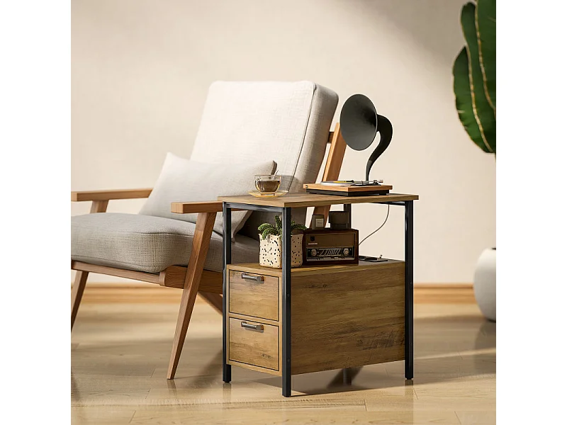 Table basse port USB et double prise STARKY bois