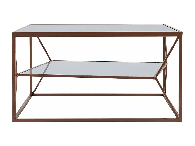 Table basse carrée en métal marron double plateau en verre L70 - THEIA