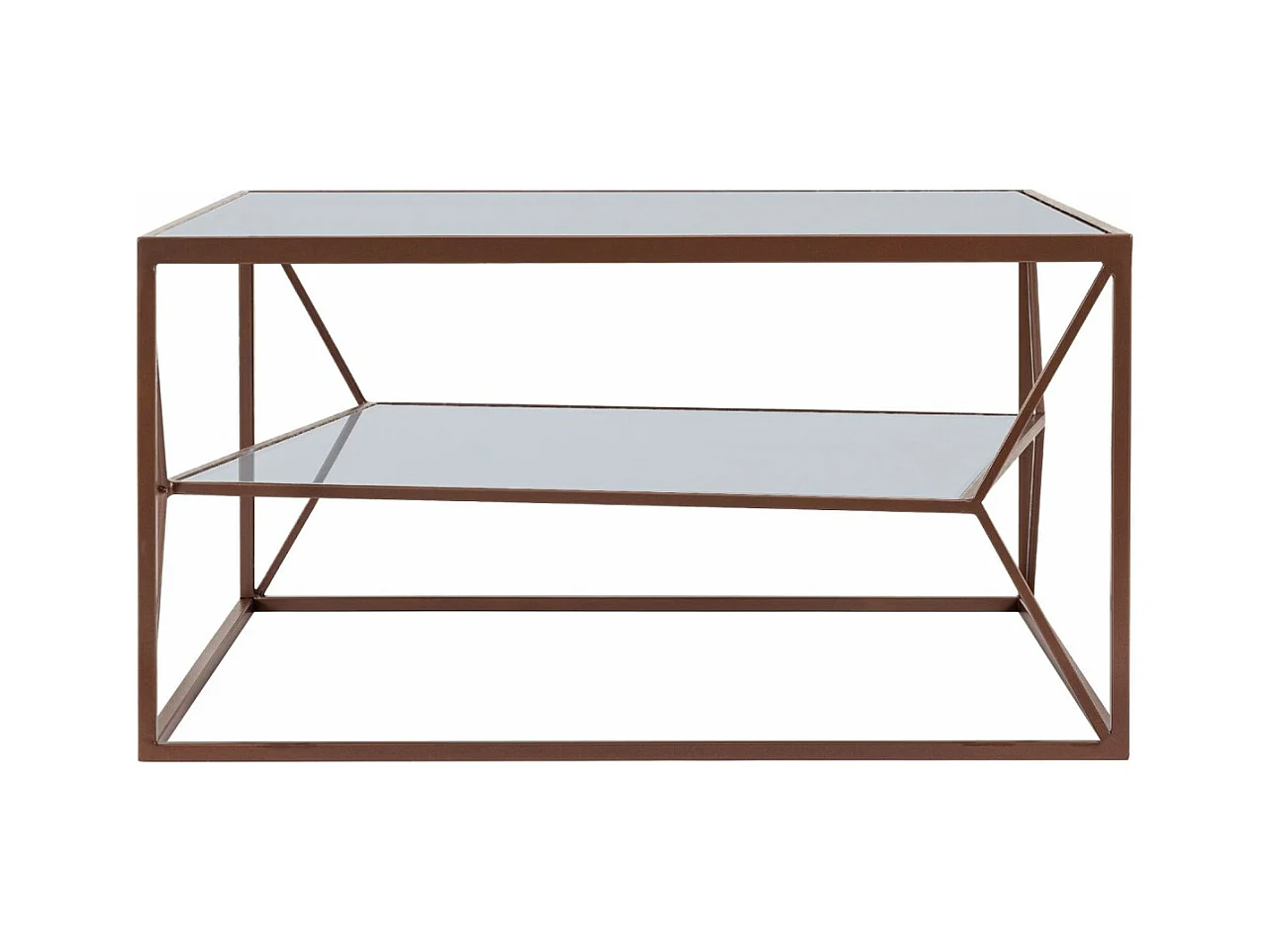Table basse carrée en métal marron double plateau en verre L70 - THEIA