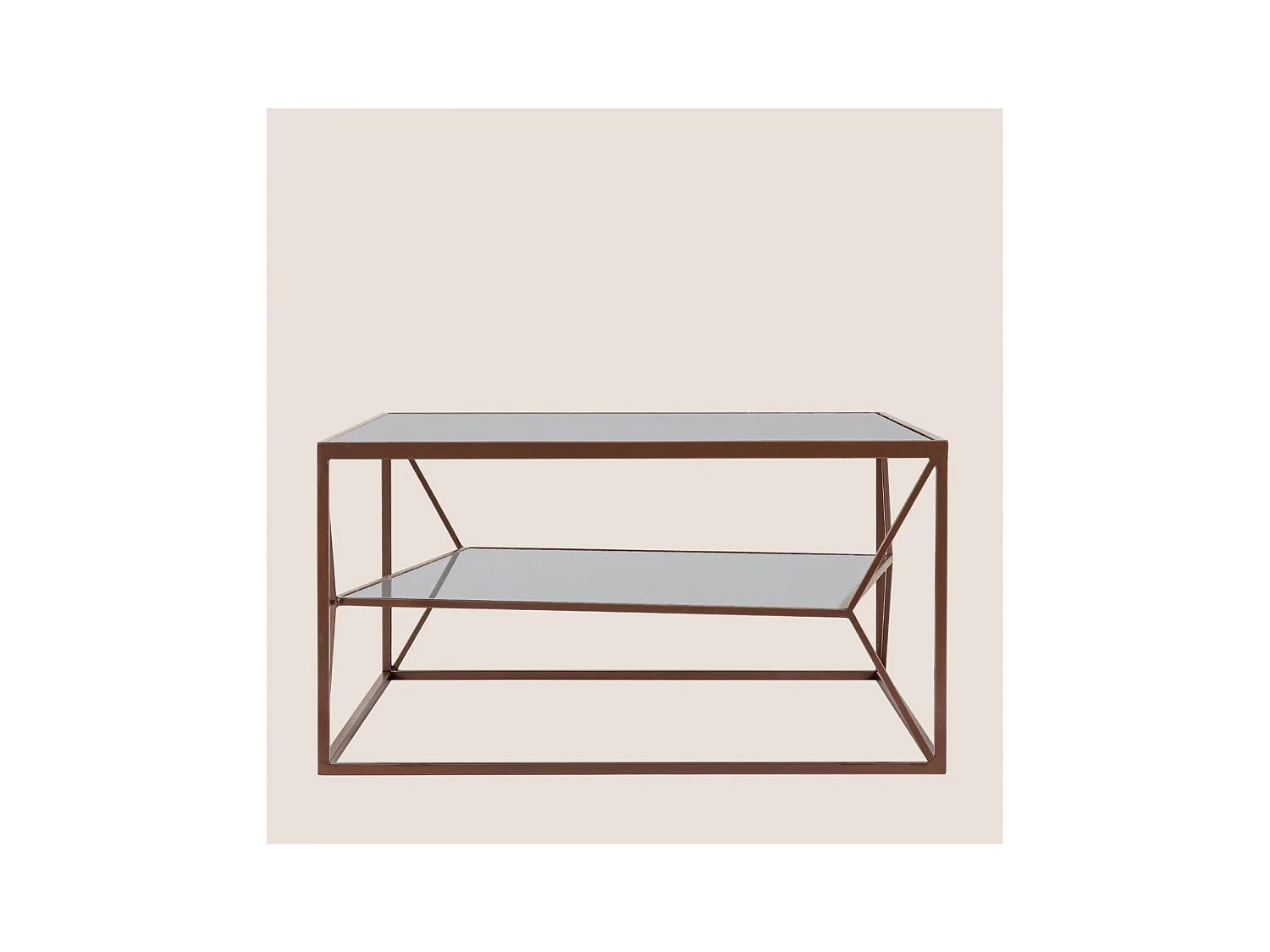 Table basse carrée en métal marron double plateau en verre L70 - THEIA