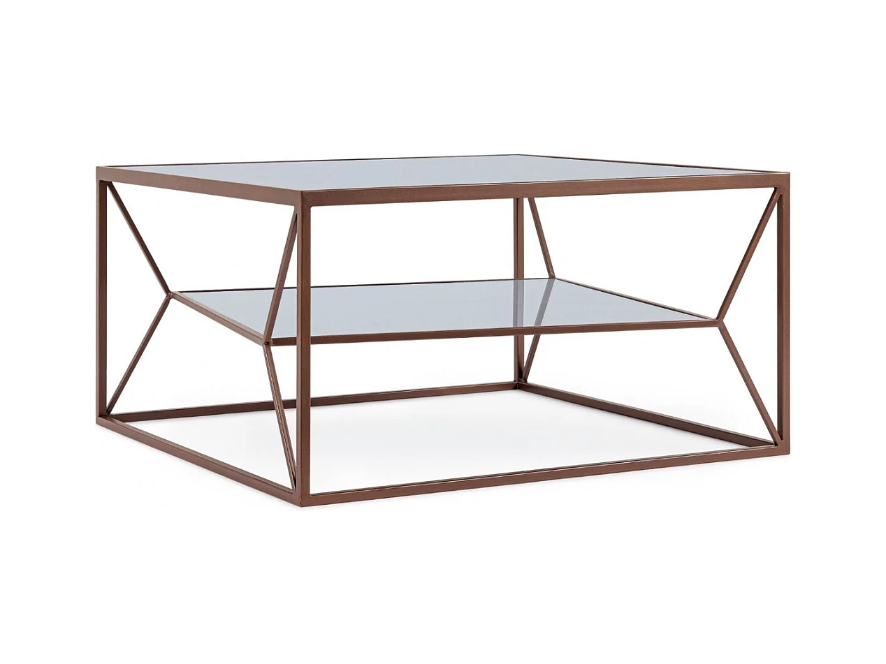 Table basse carrée en métal marron double plateau en verre L70 - THEIA