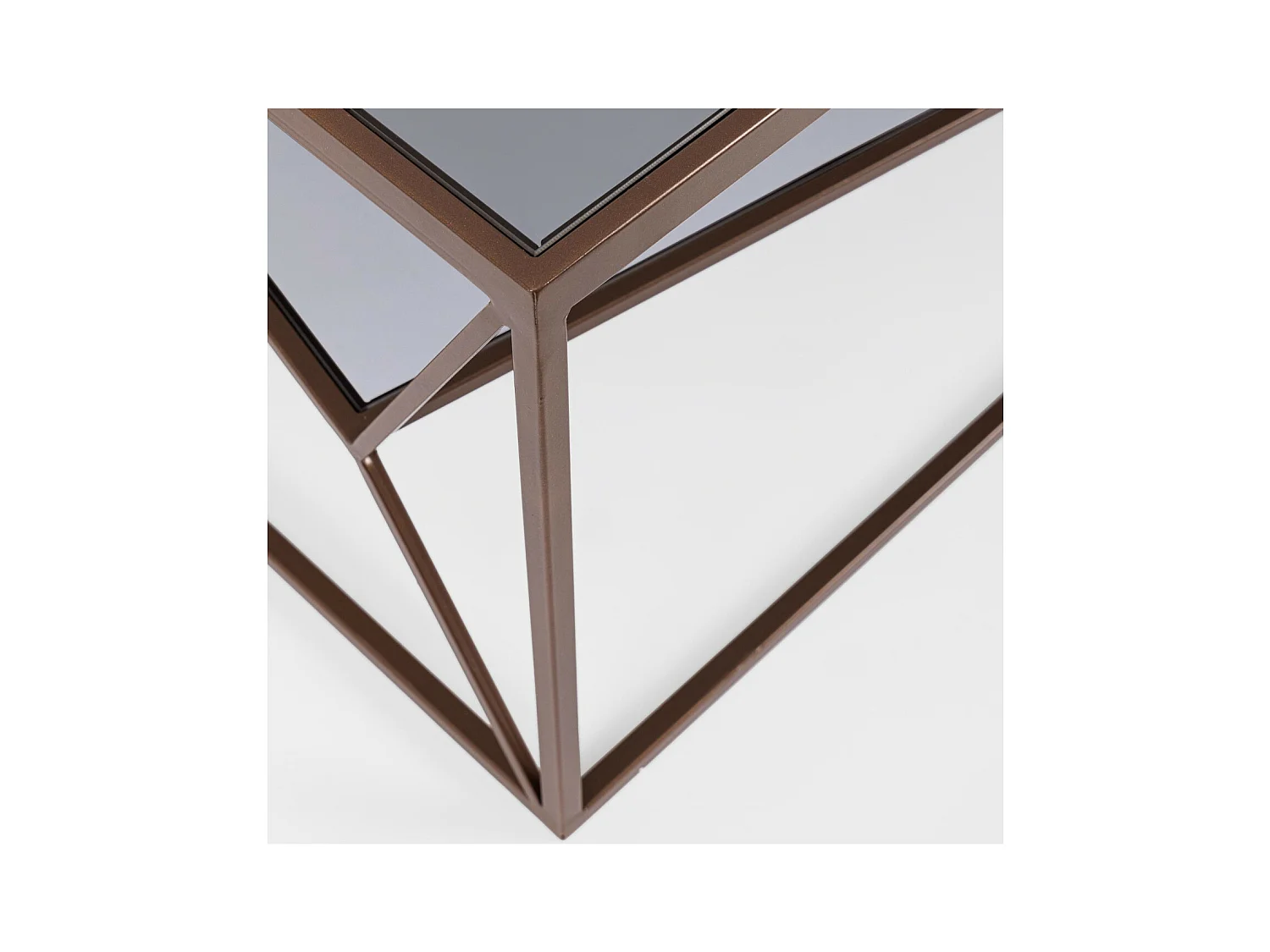 Table basse carrée en métal marron double plateau en verre L70 - THEIA