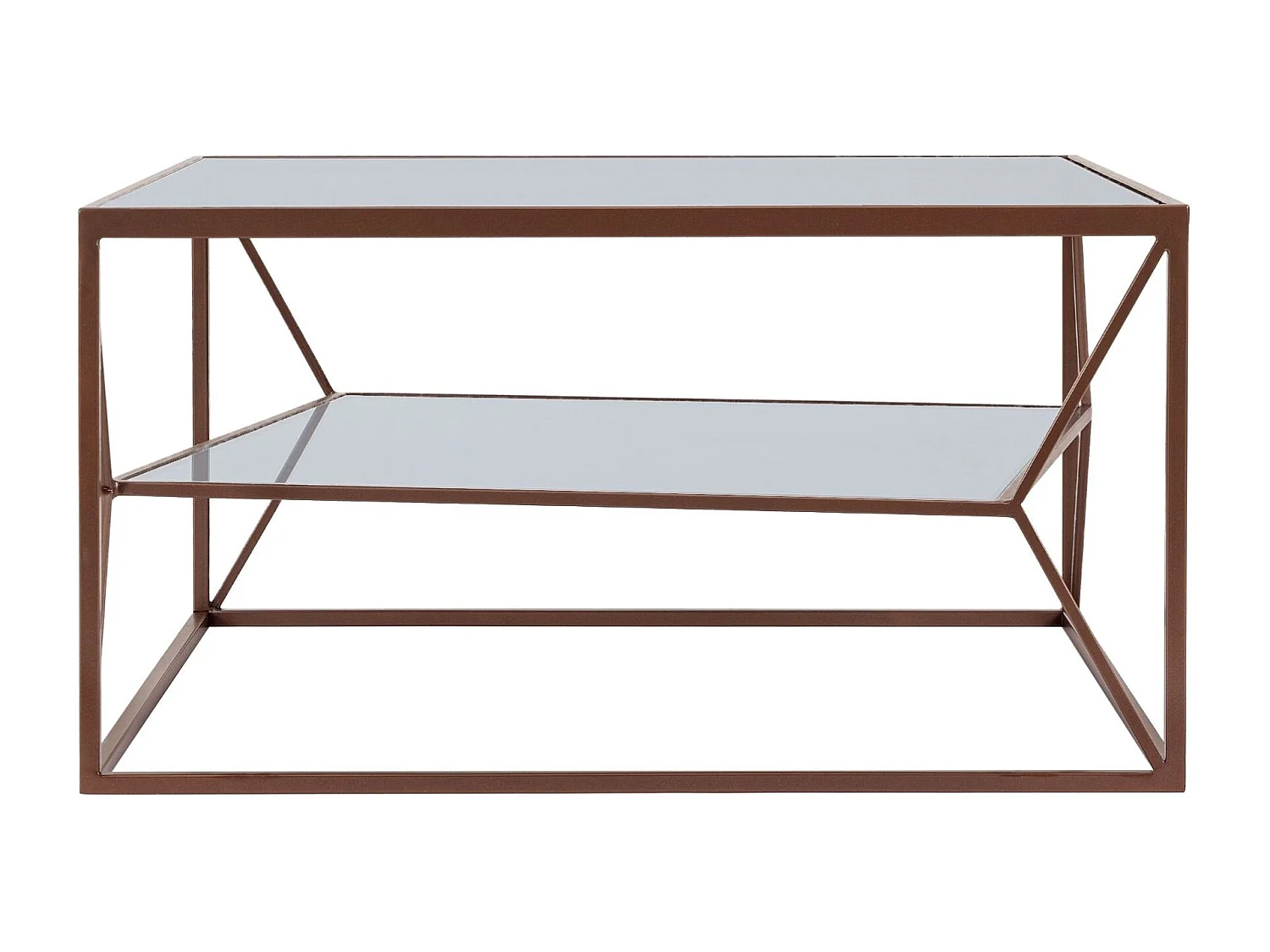 Table basse carrée en métal marron double plateau en verre L70 - THEIA